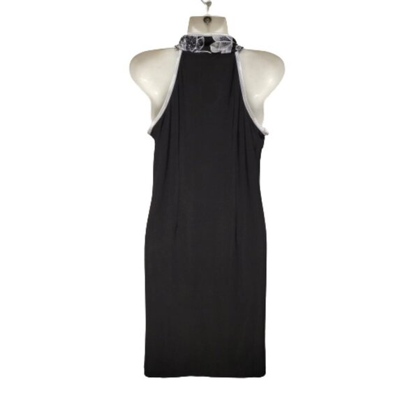 𝅺FLORAL Black White Mandarin Collar Chinese Cheongsam Style Sleeveless Dress S/ - Picture 2 of 9